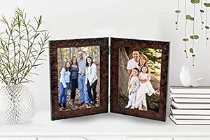 KDM Home Decor 4x6 Inch Box Brown Color Synthetic Wood Joint Photo Frame For Tabletop (2 Photo Accommodation 4x6 Inch)