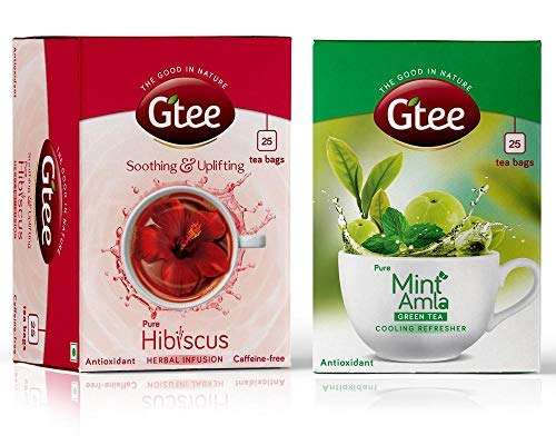 GTEE Green Tea Bags - Mint & Hibiscus Tea Bags, 25 Tea bags (Pack of 2)