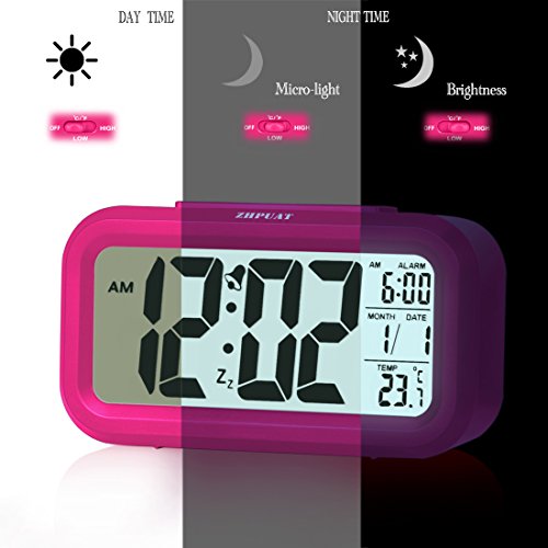 ZHPUAT Digital-Wecker Digitaluhr große LCD-Ziffern mit Hintergrundbeleuchtung Rosa - 2
