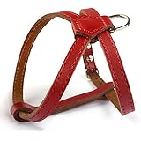 Echtleder Hundegeschirr klassische für kleine Hunde Welpen Anti Zug Brustumfang: 28-36cm Einstellbar Rot