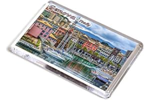 AWS Magnete Genova Porto calamita in PVC Rigido Città Italia Fridge Magnet da frigo in plastica Dura con Immagine Fotografica Panorama Liguria Mare Italiano