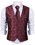 trajes de hombre para ir a una boda en verano Característica: 3 piezas para hombre. El chaleco, la corbata y el pañuelo. Estampado floral con cuello en V, bolsillos en el chaleco, ajuste en la parte posterior de la cintura