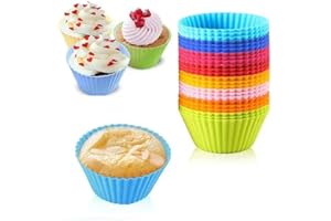 EATO Silicone Muffin Cupcake Cases, Reuseable Cake Moulds, Nonstick Baking Cups for Yorkshire Pudding Tray, Deep Cupcake Tin, Bun Pan, Air Fryer Liners Bakeware,12 Pack