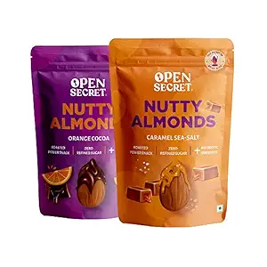 Open Secret Almonds Combo - Caramel Sea Salt & Orange Cocoa | No Refined Sugar, No Oil, No Trans Fat | Roasted & Sweet Dry Fruits | Immunity Boosting Nuts | Healthy Gift for Kids & Adults | Pack of 2