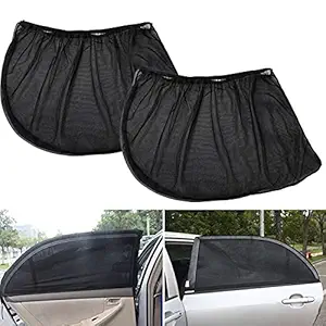 Oshotto 2Pcs Car Window Pullover Sun Shade Mesh Fabric Shield UV Protector Curtain (Black)