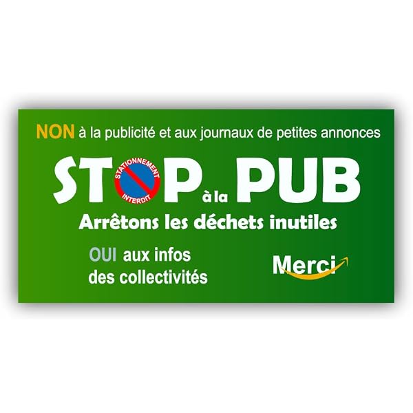 Autocollant Stop Pub Vert - 9x2 Cm - Anti-Publicité Écologique