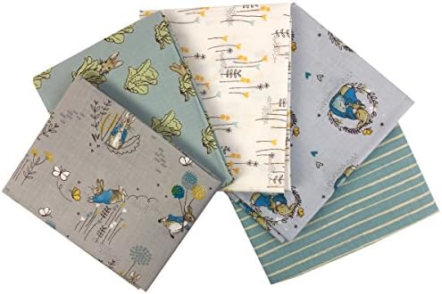 Beatrix Potter Peter Rabbit Fat Quarters | Teal | Cotton | 5 Pieces | Q2144