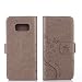 Produktbild Samsung Galaxy S8 Hülle, Samsung Galaxy S8 Schutzhülle, Alfort Carving Lederhülle Fashion Design Premium PU Leder Hohe Qualität Tasche Case Cover Kasten Abdeckung Wallet für Samsung Galaxy S8 5.8" Smartphone Funktion Standfunktion Unterstützte Telefone und Magnetverschluss mit Schmetterling ( Grau )