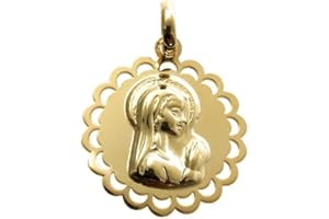 Minoplata Medalla Virgen Niña 19mm en Plata de ley chapada dorada | Primera Comunión