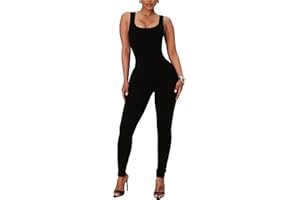 Litthing Tuta Intera Donna Sportiva Aderente Sexy Scollo Quadrato Completo per Yoga Senza Maniche Nero Jumpsuit Palestra Abbigliamento Costine Elastico Tutina Sportivo