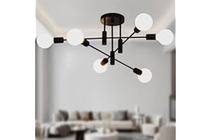 ‎JIINOO JIINOO Kronleuchter Moderne Pendelleuchte 6 Lichter Metall Industrielle Vintage Halterung Kronleuchter für Wohnzimmer Esszimmer Schlafzimmer Foyer, Schwarz