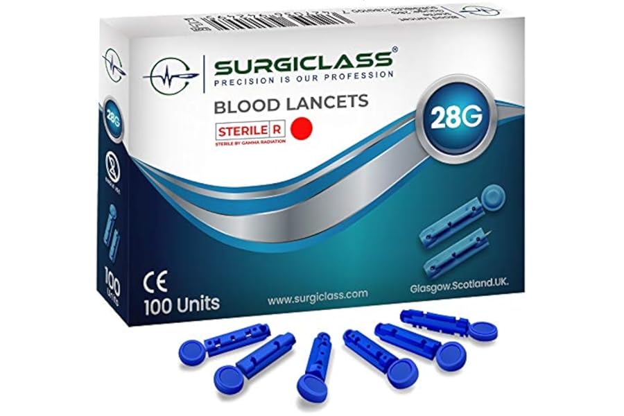Surgiclass Blood Glucose lancets 28G for Diabetics Test Sterile Pack of 100 SURGIBLDLT28G100