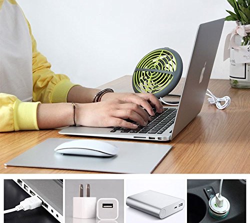 Asvert Mini USB Ventilator angetriebener Miniventilator beweglicher stummer Schreibtisch ruhiger kleiner Tabellen Ventilator für Tischplatten Tisch Spielraum, Grau und Grün - 6