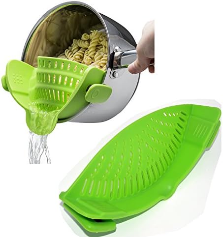 Snap Silicone Clip-on Pan Strainer,Clip Strain Colander Draining.Universal Size Fit Most Pans Pots Bowls (Green)