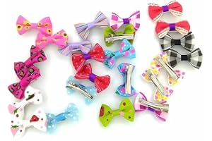 Boriva Mixed Style Small Dog & Cat Pink Hair Clips, Puppy Pet Hair Bows with Steel Clips, Crown Hairpins, Pack of 12