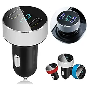 Wave QC 3.1 Certified Dual Port USB Car Charger With Voltmeter 24W 3.1A 12V / 24V Dual USB Car Adapter Qualcomm Quick Charger Voltage LED Display and Current Protection Compatible for iphone 12,13 i11 XS XR, S10 S9, P40 P30, Mate30, Pixel,Xiaomi,Redmi,MI,Oppp,Vivo,Realme, Android, Apple (Blue)