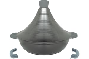 CEKA TECH Tajine Tous Feux dont Induction - Plat Tajine Marocain 28cm Marmite tajine avec Couvercle en Aluminium antiadhésif - Gris