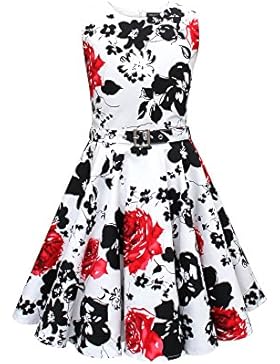 BlackButterfly Kinder 'Audrey' Vintage Serenity Kleid im 50er-J-Stil (Weiß & Rot, 5-6 J / 110-116)