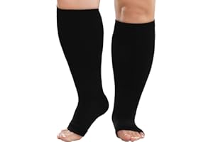 LOFIR Skarpety uciskowe dla mężczyzn i kobiet: skarpety medyczne stopniowany kompresja 20-30 mmHg elastyczne pończochy z otwartym palcem Gruba długość do kolan do kolan duży rozmiar beżowy czarny 1