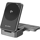 S-link SW-CWF116 Siyah Telefon Kulaklık Akıllı Saat 15W 3 in 1 Kablosuz Şarj Cihazı Magsafe ile Uyumlu