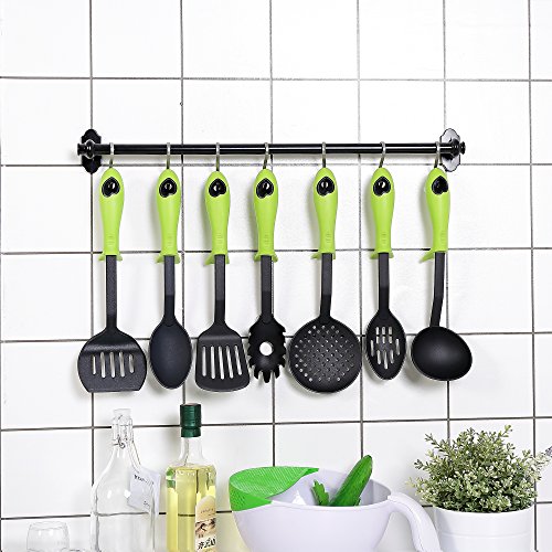Ambrosya® | Funktionales Küchenhelfer-Set aus 7 Teilen | Kelle Kochgeschirr Kochset Küchenset Küchenutensilien Löffel Nudelzange Pastaheber Pastalöffel Pfannenwender Schöpfkelle Zange (7 Teile, Grün) - 3