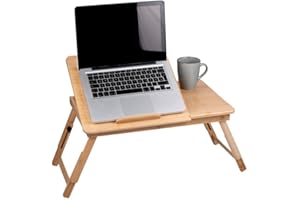ALPINA Table d'ordinateur Portable réglable - 21,5 x 27,5 cm - avec Porte-gobelet et Emplacement pour Tablette - Bambou