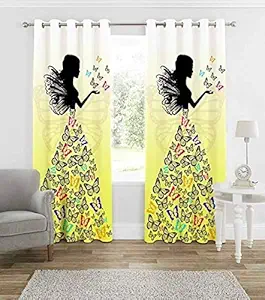 SB INDIA Satin Digital Beautiful Glorious Butterfly Barbie Doll Print Cinderella Princess Curtain (7 Feet, Multicolour, Single)