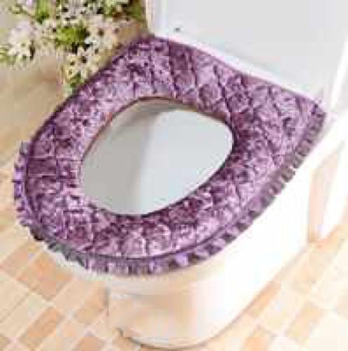 Summer Toilet Seat Cushion Zipper Cushion Paddle Toilet Cushion Universal Lace Suit Can Be Washed Toilet Sets,Purple-OneSize