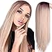 Produktbild Muamaly Damen Perücke Lang Blond Mode Natürlich Gerade Hair Synthetische Hitzebeständig Wig für Karneval Fasching Cosplay Party