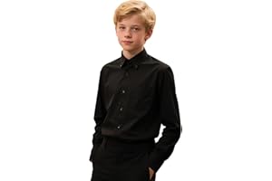 mintgreen Garçons Chemises Scolaires Enfants Coton À Boutons Uniforme Unie Manches Longues Vêtements, 7-14 Ans