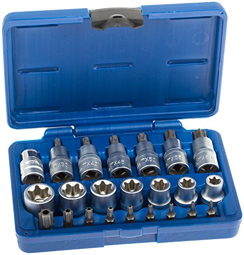 Satz TX SET-23 Torx Steckschlüssel 23 teilig Antrieb 12,5mm (1/2") Nüsse Set Nusssatz Stecknüsse Biteinsätze Steckschlüsseleinsätze Torxset Torxsatz Innen Außen Werkzeug