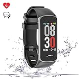 Fitness Armband, Fitness Tracker mit Pulsmesser Aktivitätstracker, Herzfrequenzmonitor, Farbbildschirm Bluetooth Smart Armbanduhr Schrittzähler, Smart Watch IP67 Wasserdicht SchlafMonitor (B2-Black)