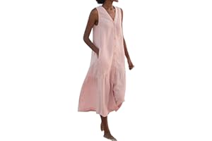 COALHO Spring Summer Sleeveless Cotton Linen Dress Summer Dresses for Women Sleeveless Pockets Vacation Maxi Dresses