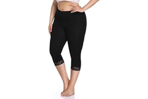 North Bund Women's Capri 3/4 Leggings High Waist Leggings Opaque Sports Trousers Sexy Tummy Control Gymnastics Trousers Plus Size with Lace Summer for Yoga Gym Leisure