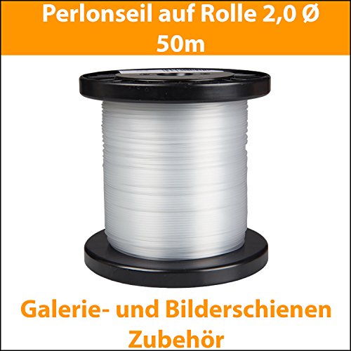 Hang-it Perlonseil 50 m Rolle glasklar – 2 mm Ø – Bilderschienen Galerieschienen Zubehör - 2