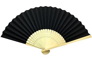 JANRAX Vruti's Black Paper Foldable Hand Held Bamboo and Wooden Fan