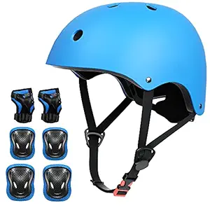 YUFU Kids Adjustable Helmet with Sports Protective Gear Set Knee Elbow Wrist Pads for Toddler Age 3-8 Boys Girls Bike Skateboard Hoverboard Scooter Rollerblading Helmet Set