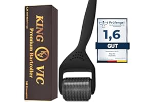 Beard Roller 200 Real Needles 0,5 mm - Versione migliorata - King Vic® Derma Beard Roller per una maggiore crescita della barba - Stimola la crescita di barba e capelli - accelera la crescita di barba