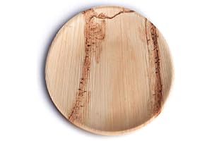 BOX And Tree | 25 platos desechables redondos de hoja de palmera de 24 cm de diámetro | Vajilla desechable biodegradable compostables 100% | Estable y robusto l material palmera madera, bambú