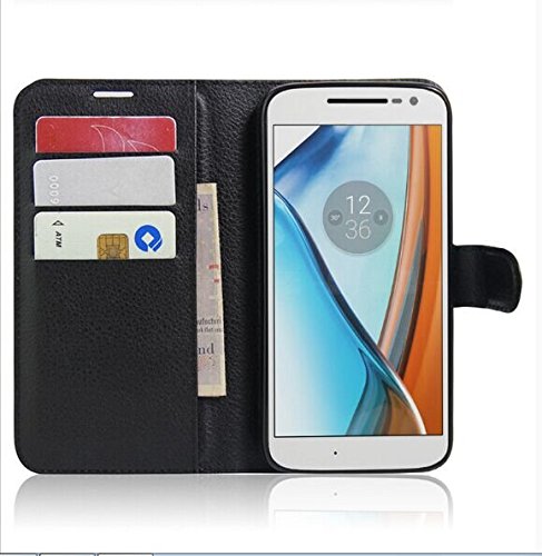 détail Coque Etui PU Cuir Portefeuille Housse flip Cover Case avec fente pour carte For Motorola Moto G4 Plus Smartphone (noir)