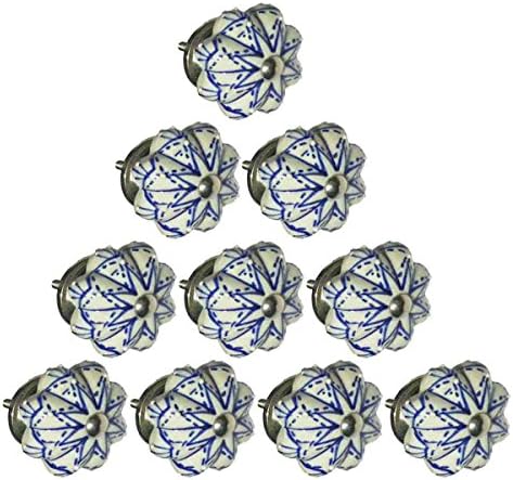 Handmade Knobs Sale - Set of 10 White Flower Ceramic Knobs Handmade Design Drawer Knob / Cabinet Pulls / Handles - Home Decor Accessories