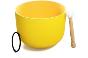 KELEODY KELIODY Ciotola di canto 8 Pollice 20cm 440Hz E Nota di cristallo giallo Ciotola di canto solare Plesso Chakra Ciotola di cristallo Ciotola di cristallo opaco quarzo con O-ring e mazzi Yoga Regali