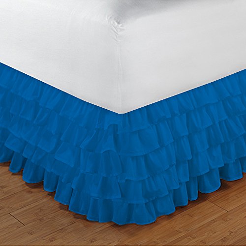RoyalLinens UK Super King 600TC 100% Egyptian Cotton Turquoise Blue Solid Elegant Finish 1PCs Multi Ruffle Bedskirt Solid (Drop Length: 16 inches)