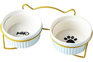 feyiubmen Pratiche ciotole per gatti di feyiubmen – Due ciotole per il gatto per mangiare facilmente. Una ciotola con gatto e cane per bambini è ripetibile