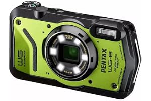 PENTAX WG-8 Grön äventyrskamera för alla väder, med enastående vattentät, dammtät, stötsäker prestanda, ringlampa med flera användningsområden för makrofotografering och webbkamerafunktion