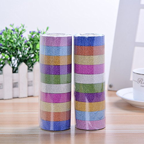 DIKETE® 20 Rollen Glitzer Klebeband Dekorative Regenbogen Papier Masking Tape Klebeband DIY Aufkleber Maskierung Decor Sticky Kleber Scrapbooking Dekobänder Farbig - 3