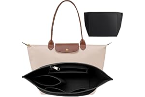 BERELIN Handtaschen Organizer, Geldbörsen-Organizer für Longchamp, Filz Taschenorganizer mit mehreren Taschen, Große Kapazität Handtasche Einsatz, Geldbörsenzubehör für Longchamp Tragetasche (Schwarz, L)