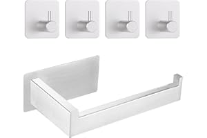 feyiubmen Portarotolo carta igienica senza foratura, autoadesivo, porta carta igienica in acciaio inox, con 4 ganci per asciugamani per cucina e bagno, colore: argento