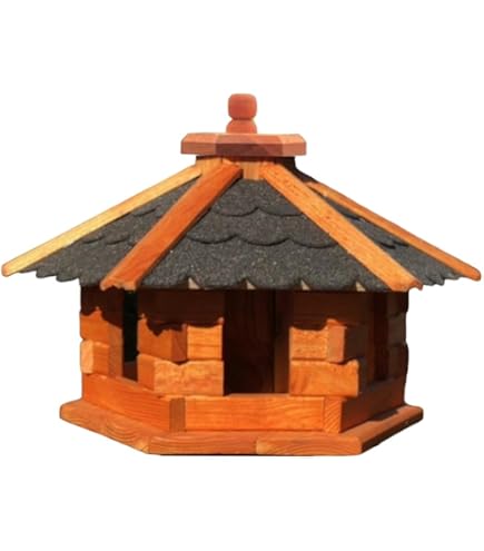 Dobar® Vogelfutterhaus ‚Zuckerhut‘ Fachwerkstil – Wetterfest, Mit Futtersilo, 20x18x41 Cm, Aus FSC-Holz