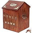 NABZ CRAFTS Money Bank - Big Size Master Size Large Hut Shape Piggy Bank Wooden 7 X 5 Inch For Kids And Adults (Brown), Modern